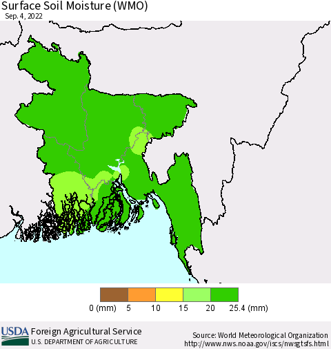 Bangladesh Surface Soil Moisture (WMO) Thematic Map For 8/29/2022 - 9/4/2022