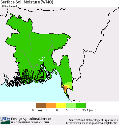 Bangladesh Surface Soil Moisture (WMO) Thematic Map For 9/12/2022 - 9/18/2022