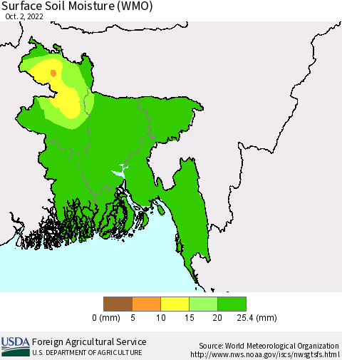 Bangladesh Surface Soil Moisture (WMO) Thematic Map For 9/26/2022 - 10/2/2022