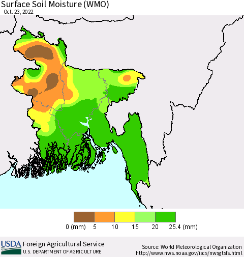 Bangladesh Surface Soil Moisture (WMO) Thematic Map For 10/17/2022 - 10/23/2022