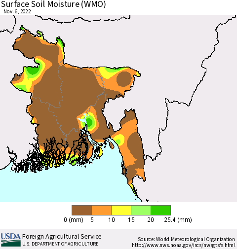 Bangladesh Surface Soil Moisture (WMO) Thematic Map For 10/31/2022 - 11/6/2022