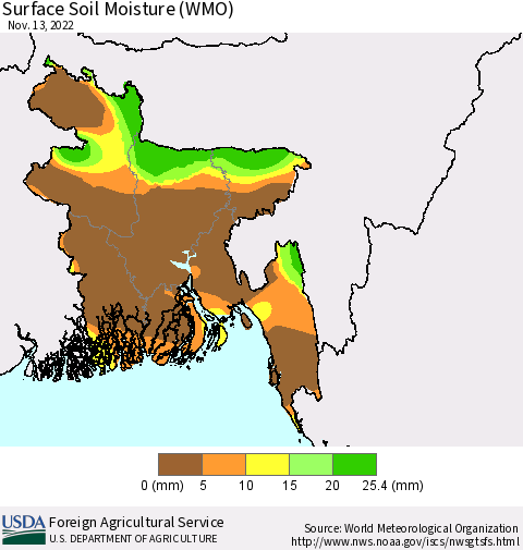 Bangladesh Surface Soil Moisture (WMO) Thematic Map For 11/7/2022 - 11/13/2022