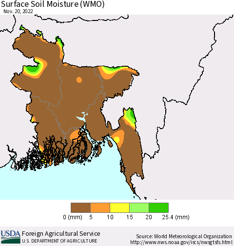 Bangladesh Surface Soil Moisture (WMO) Thematic Map For 11/14/2022 - 11/20/2022