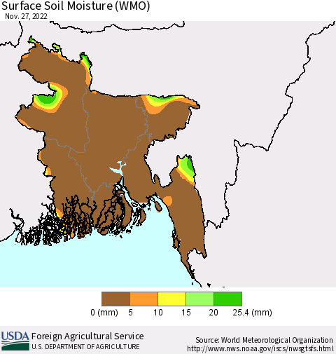Bangladesh Surface Soil Moisture (WMO) Thematic Map For 11/21/2022 - 11/27/2022