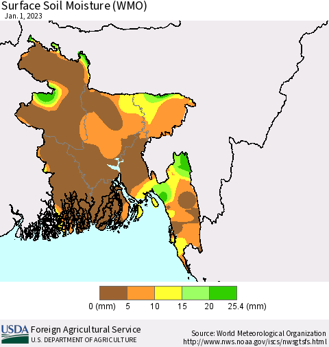 Bangladesh Surface Soil Moisture (WMO) Thematic Map For 12/26/2022 - 1/1/2023