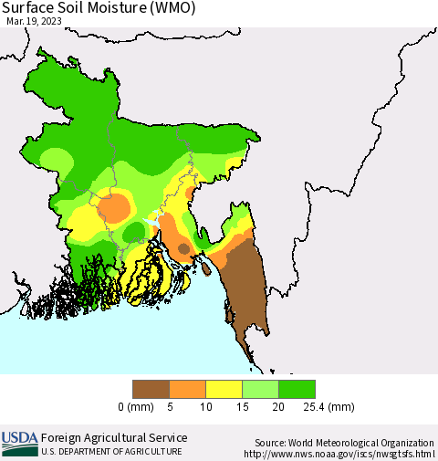 Bangladesh Surface Soil Moisture (WMO) Thematic Map For 3/13/2023 - 3/19/2023
