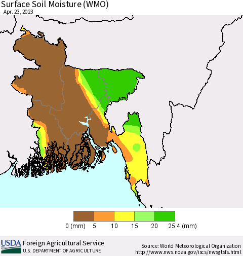 Bangladesh Surface Soil Moisture (WMO) Thematic Map For 4/17/2023 - 4/23/2023