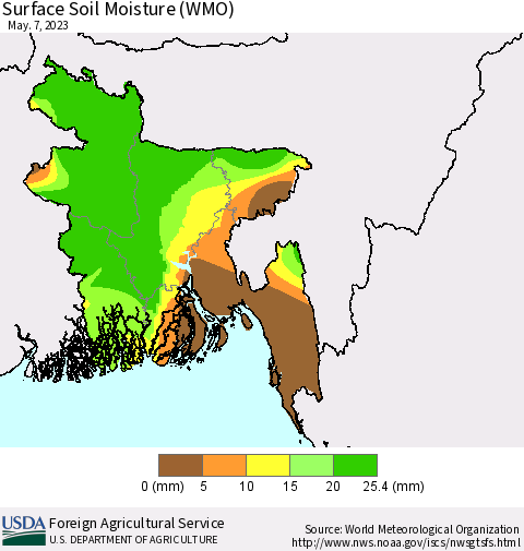 Bangladesh Surface Soil Moisture (WMO) Thematic Map For 5/1/2023 - 5/7/2023