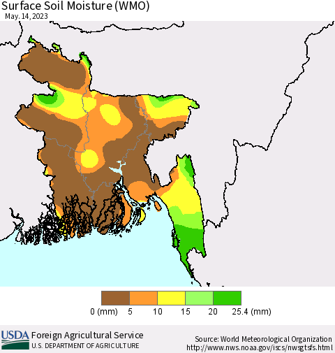 Bangladesh Surface Soil Moisture (WMO) Thematic Map For 5/8/2023 - 5/14/2023