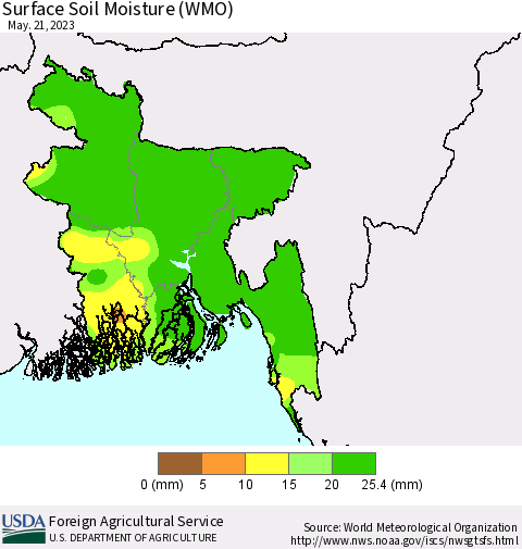 Bangladesh Surface Soil Moisture (WMO) Thematic Map For 5/15/2023 - 5/21/2023