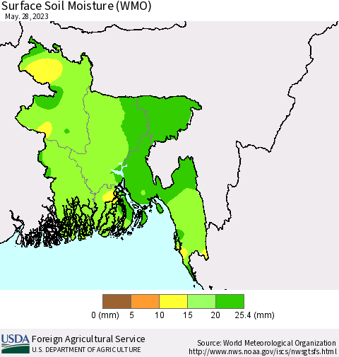 Bangladesh Surface Soil Moisture (WMO) Thematic Map For 5/22/2023 - 5/28/2023