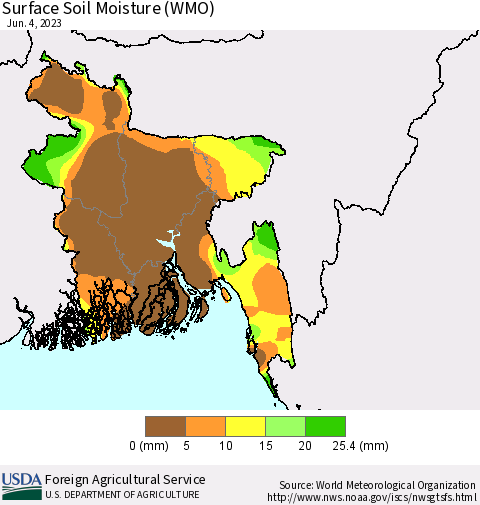 Bangladesh Surface Soil Moisture (WMO) Thematic Map For 5/29/2023 - 6/4/2023