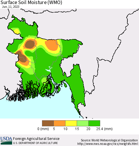 Bangladesh Surface Soil Moisture (WMO) Thematic Map For 6/5/2023 - 6/11/2023