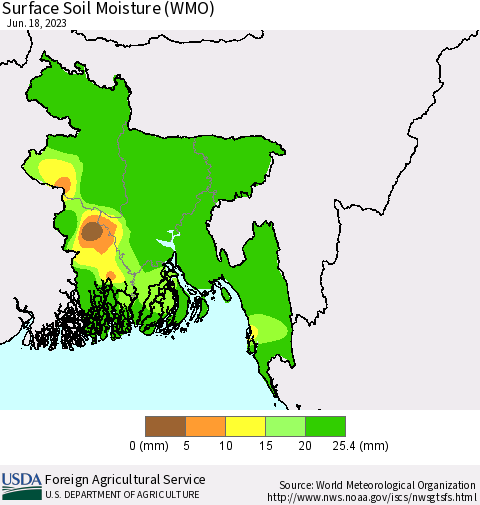 Bangladesh Surface Soil Moisture (WMO) Thematic Map For 6/12/2023 - 6/18/2023
