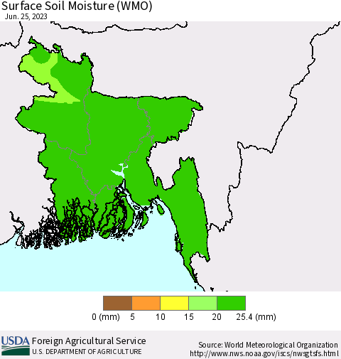 Bangladesh Surface Soil Moisture (WMO) Thematic Map For 6/19/2023 - 6/25/2023