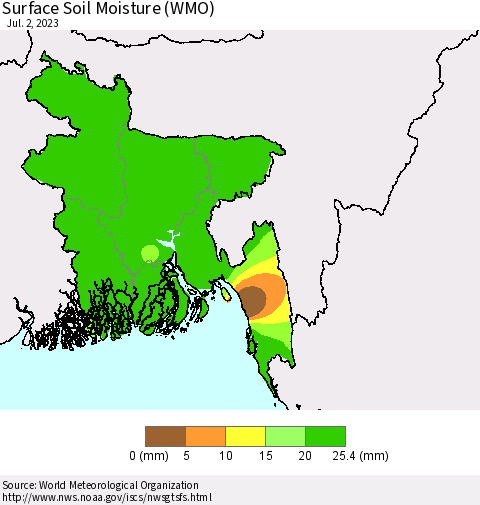 Bangladesh Surface Soil Moisture (WMO) Thematic Map For 6/26/2023 - 7/2/2023