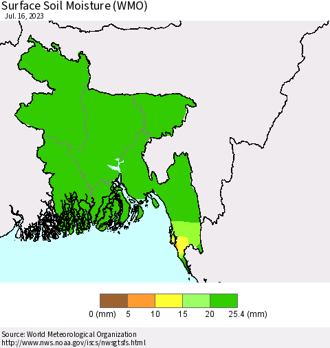 Bangladesh Surface Soil Moisture (WMO) Thematic Map For 7/10/2023 - 7/16/2023