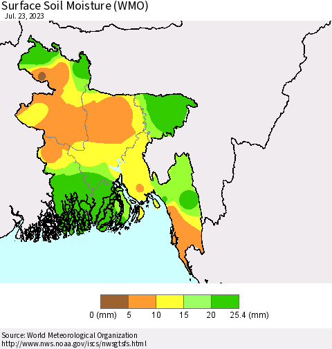 Bangladesh Surface Soil Moisture (WMO) Thematic Map For 7/17/2023 - 7/23/2023