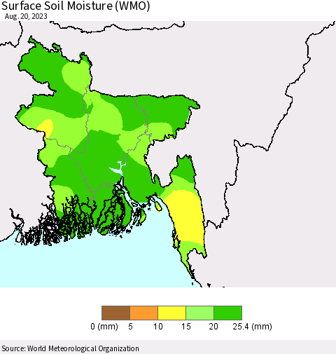 Bangladesh Surface Soil Moisture (WMO) Thematic Map For 8/14/2023 - 8/20/2023