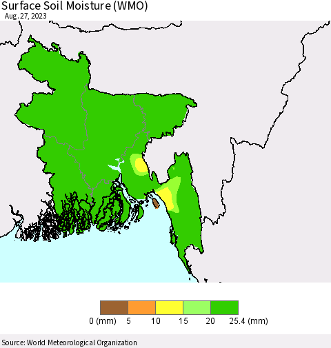 Bangladesh Surface Soil Moisture (WMO) Thematic Map For 8/21/2023 - 8/27/2023