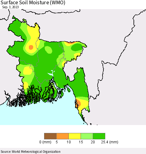 Bangladesh Surface Soil Moisture (WMO) Thematic Map For 8/28/2023 - 9/3/2023