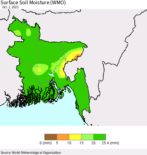 Bangladesh Surface Soil Moisture (WMO) Thematic Map For 9/25/2023 - 10/1/2023