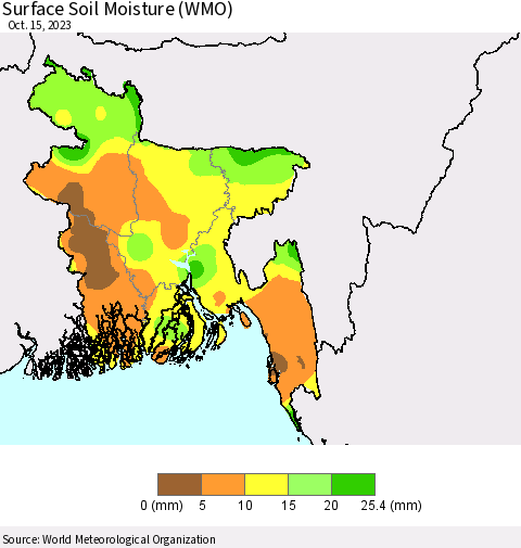 Bangladesh Surface Soil Moisture (WMO) Thematic Map For 10/9/2023 - 10/15/2023