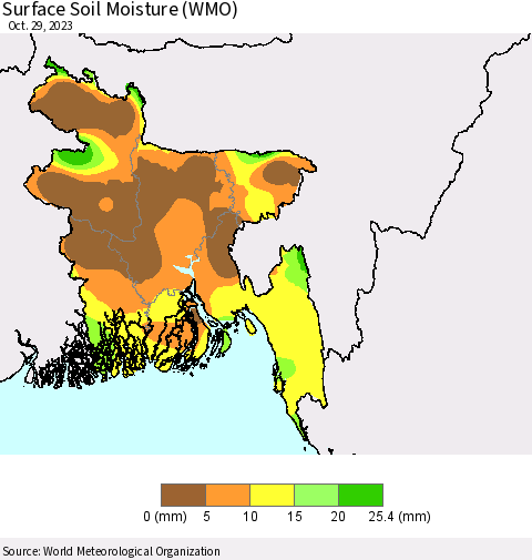 Bangladesh Surface Soil Moisture (WMO) Thematic Map For 10/23/2023 - 10/29/2023