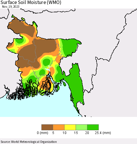 Bangladesh Surface Soil Moisture (WMO) Thematic Map For 11/13/2023 - 11/19/2023