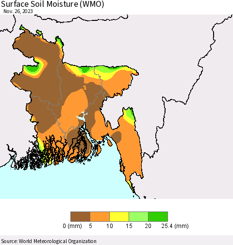 Bangladesh Surface Soil Moisture (WMO) Thematic Map For 11/20/2023 - 11/26/2023