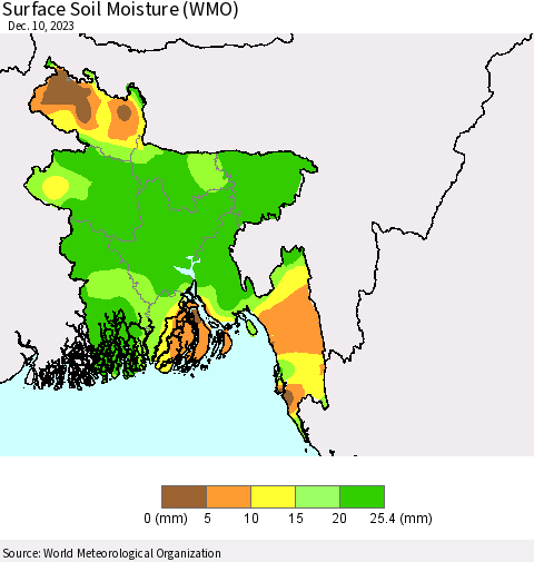 Bangladesh Surface Soil Moisture (WMO) Thematic Map For 12/4/2023 - 12/10/2023