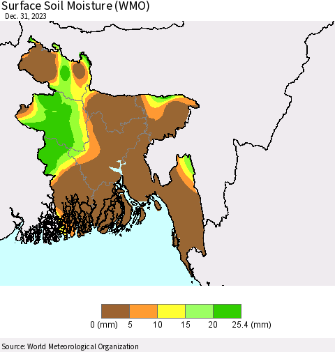 Bangladesh Surface Soil Moisture (WMO) Thematic Map For 12/25/2023 - 12/31/2023