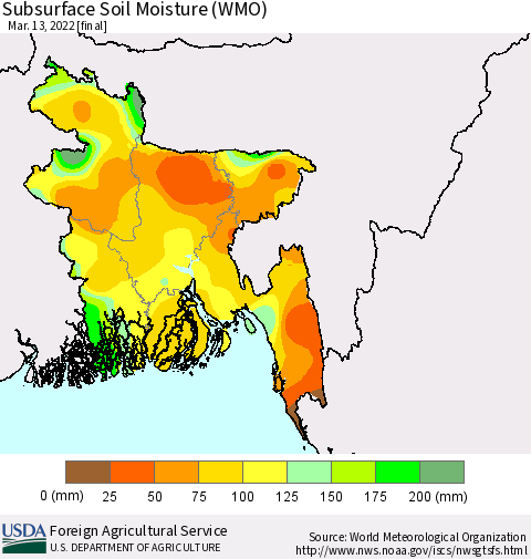 Bangladesh Subsurface Soil Moisture (WMO) Thematic Map For 3/7/2022 - 3/13/2022