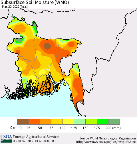 Bangladesh Subsurface Soil Moisture (WMO) Thematic Map For 3/14/2022 - 3/20/2022