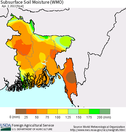 Bangladesh Subsurface Soil Moisture (WMO) Thematic Map For 3/28/2022 - 4/3/2022