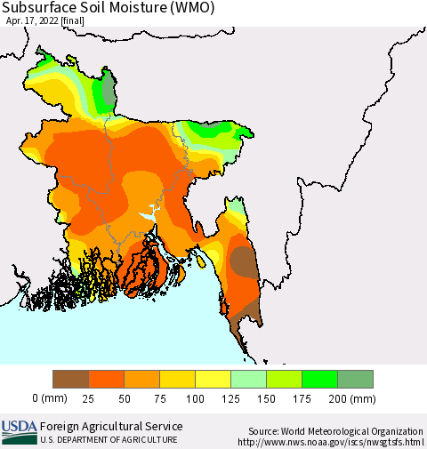 Bangladesh Subsurface Soil Moisture (WMO) Thematic Map For 4/11/2022 - 4/17/2022