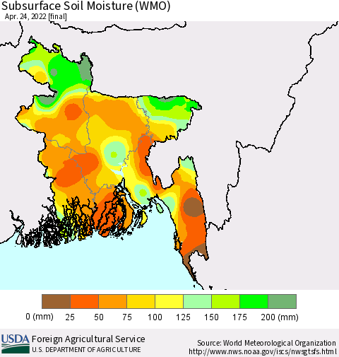 Bangladesh Subsurface Soil Moisture (WMO) Thematic Map For 4/18/2022 - 4/24/2022