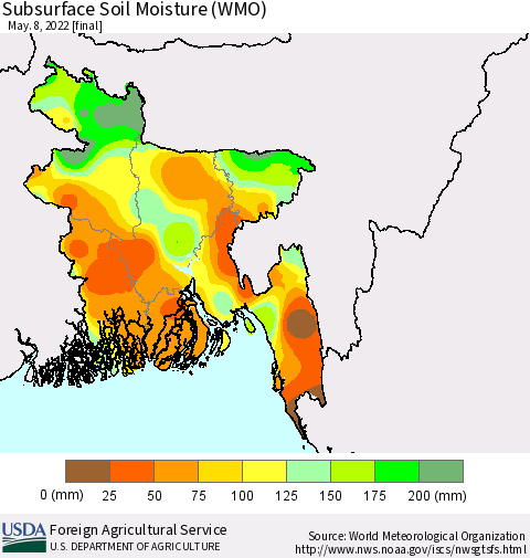Bangladesh Subsurface Soil Moisture (WMO) Thematic Map For 5/2/2022 - 5/8/2022