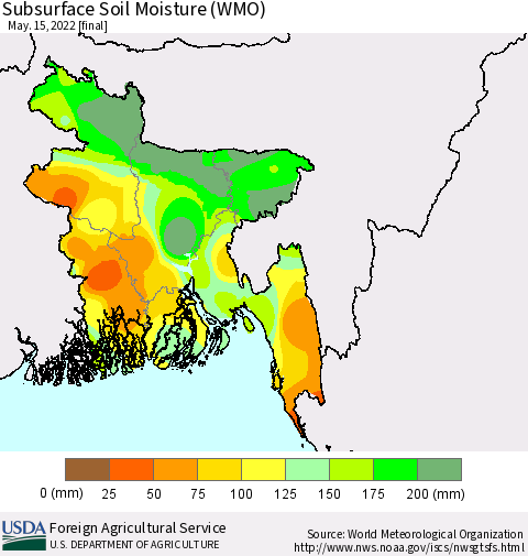 Bangladesh Subsurface Soil Moisture (WMO) Thematic Map For 5/9/2022 - 5/15/2022
