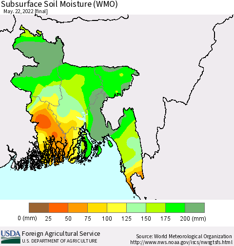 Bangladesh Subsurface Soil Moisture (WMO) Thematic Map For 5/16/2022 - 5/22/2022