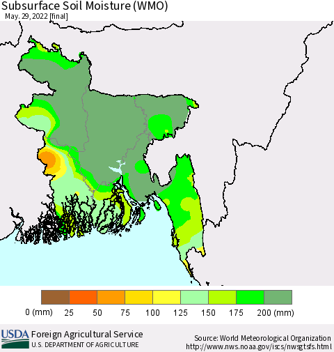 Bangladesh Subsurface Soil Moisture (WMO) Thematic Map For 5/23/2022 - 5/29/2022