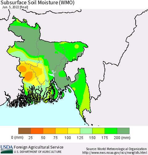 Bangladesh Subsurface Soil Moisture (WMO) Thematic Map For 5/30/2022 - 6/5/2022