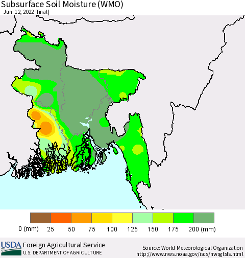 Bangladesh Subsurface Soil Moisture (WMO) Thematic Map For 6/6/2022 - 6/12/2022