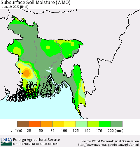 Bangladesh Subsurface Soil Moisture (WMO) Thematic Map For 6/13/2022 - 6/19/2022