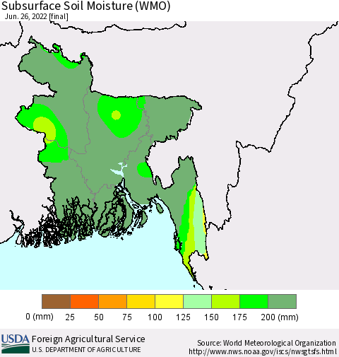Bangladesh Subsurface Soil Moisture (WMO) Thematic Map For 6/20/2022 - 6/26/2022