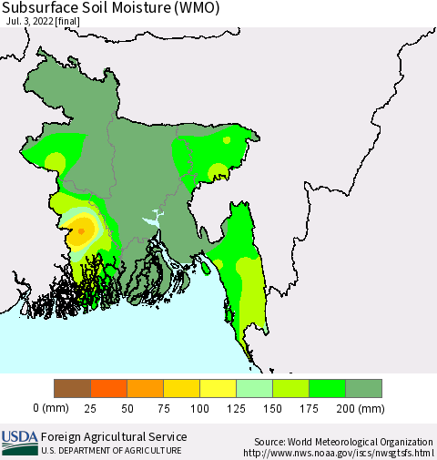 Bangladesh Subsurface Soil Moisture (WMO) Thematic Map For 6/27/2022 - 7/3/2022