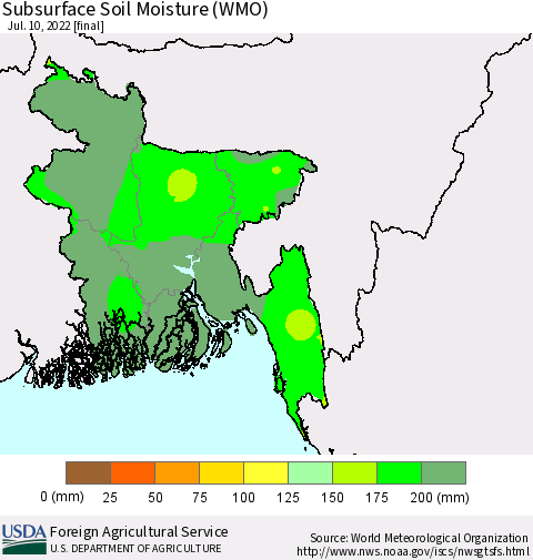 Bangladesh Subsurface Soil Moisture (WMO) Thematic Map For 7/4/2022 - 7/10/2022