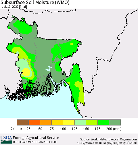 Bangladesh Subsurface Soil Moisture (WMO) Thematic Map For 7/11/2022 - 7/17/2022