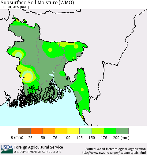 Bangladesh Subsurface Soil Moisture (WMO) Thematic Map For 7/18/2022 - 7/24/2022