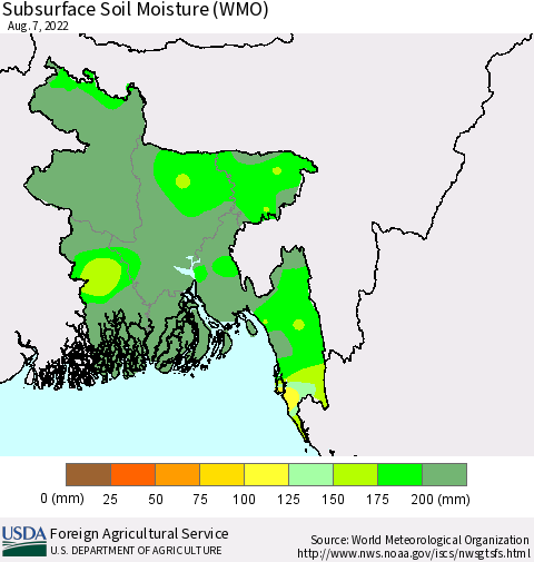 Bangladesh Subsurface Soil Moisture (WMO) Thematic Map For 8/1/2022 - 8/7/2022